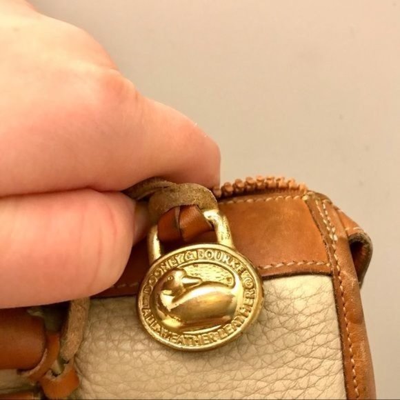 Vintage Dooney & Bourke Two Tone Brown Leather Satchel Bag - Picture 5 of 14